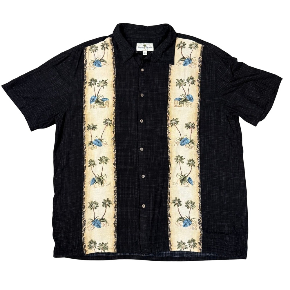 Black‎ Hawaiian Camp Aloha Resortwear Panel Short Sleeve Button Down Shirt XXL